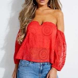 GUESS ADRINA OFF-SHOULDER EYELET TOP